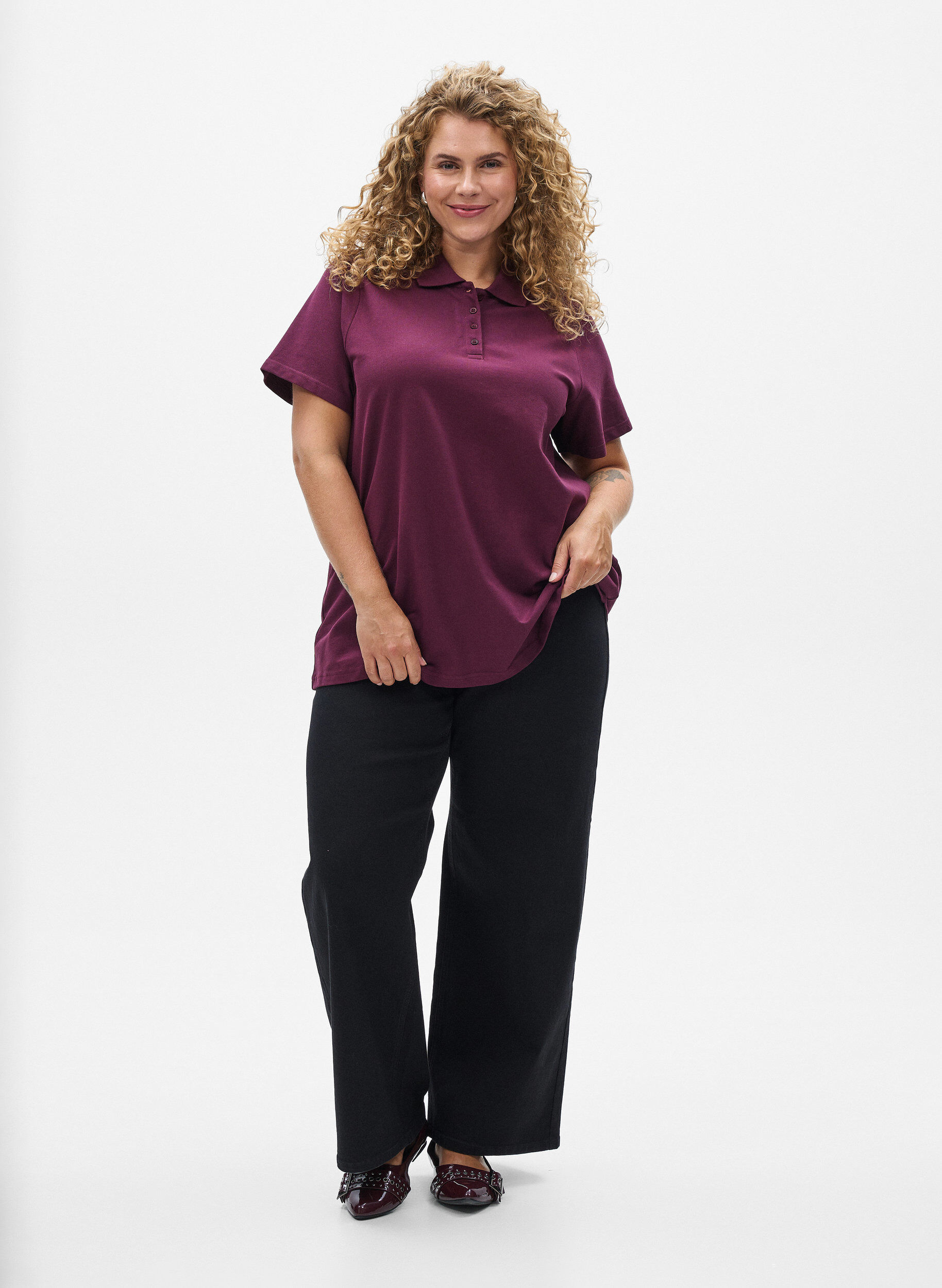 Zizzi Poloskjorte med korte ermer, R&oslash;d, Model image number 1