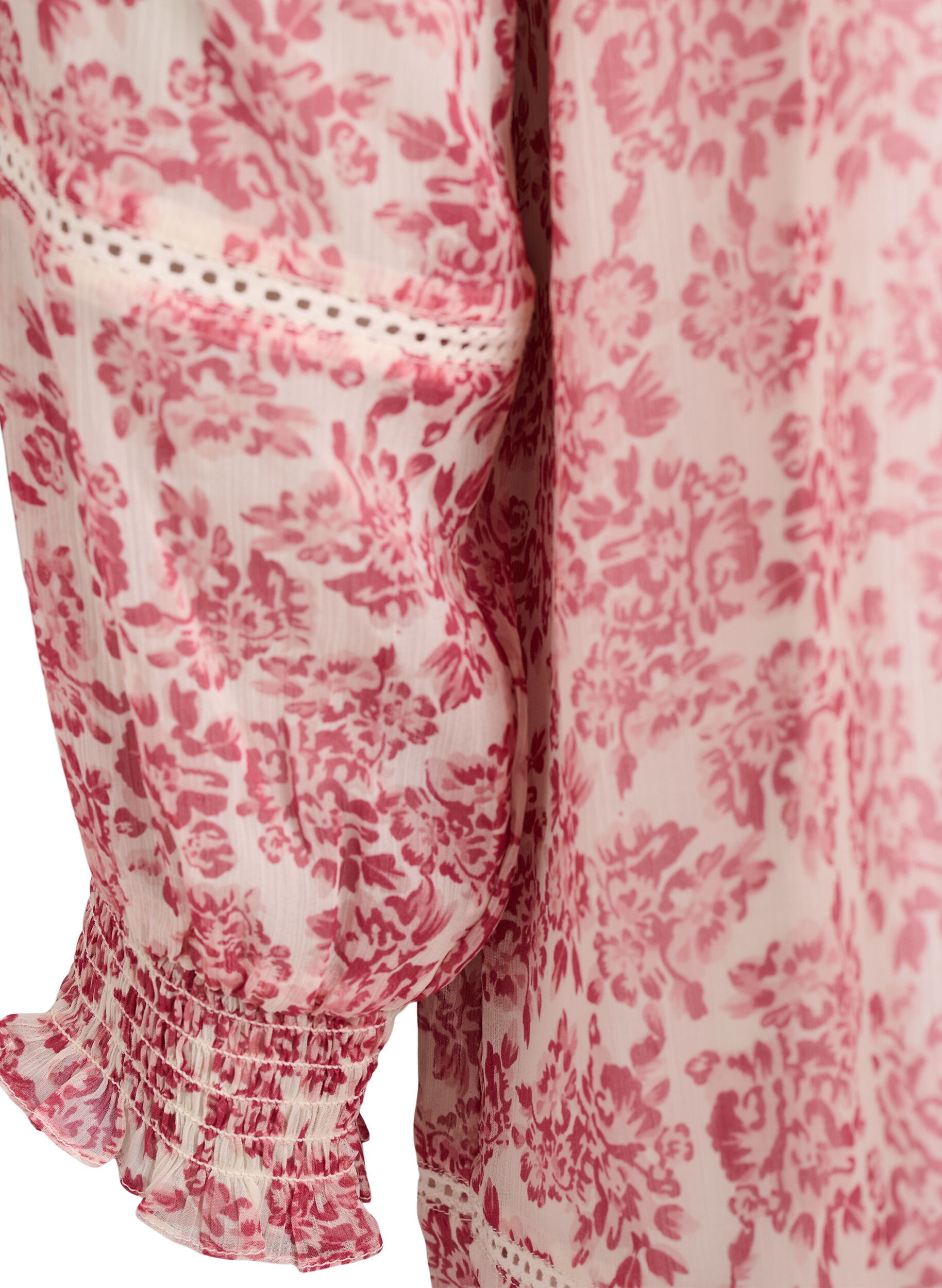 Zizzi Kort chiffongkjole med heklede detaljer, Rosa, Packshot image number 3