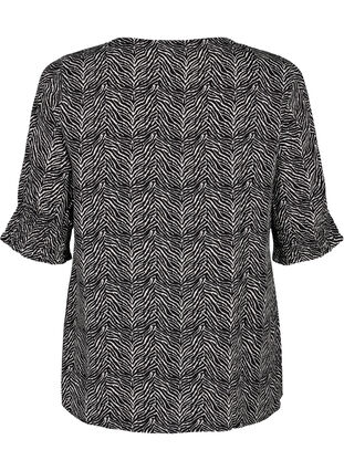 Zizzi Bluse i viskose med knapper, Black Graphic AOP, Packshot image number 1