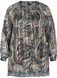 Lang skjorte med paisley-mønster og lurex, Black Paisley