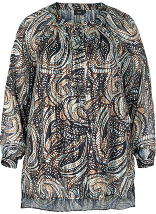 Lang skjorte med paisley-mønster og lurex, Black Paisley, Packshot image number 0