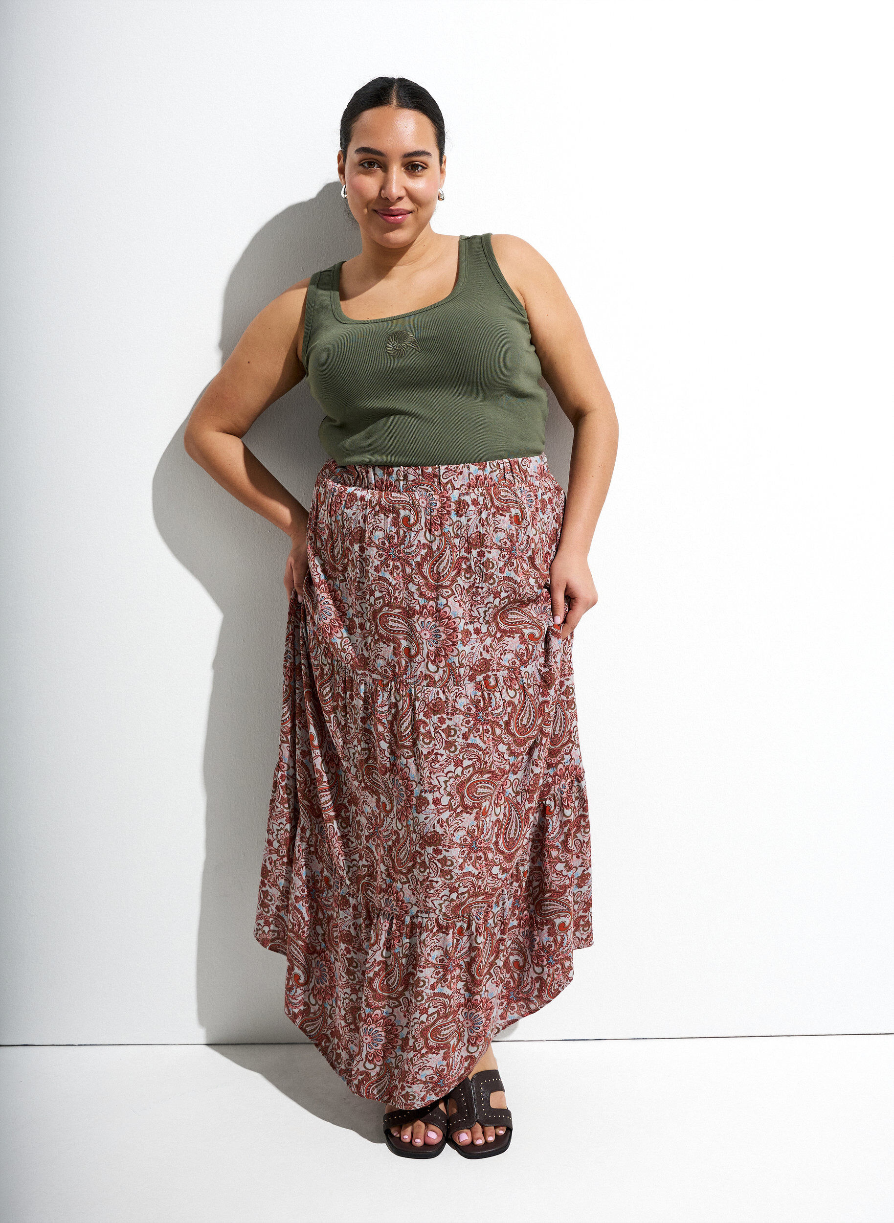 ZizziFigurn&aelig;r topp med motiv, Gr&oslash;nn, Image image number 0