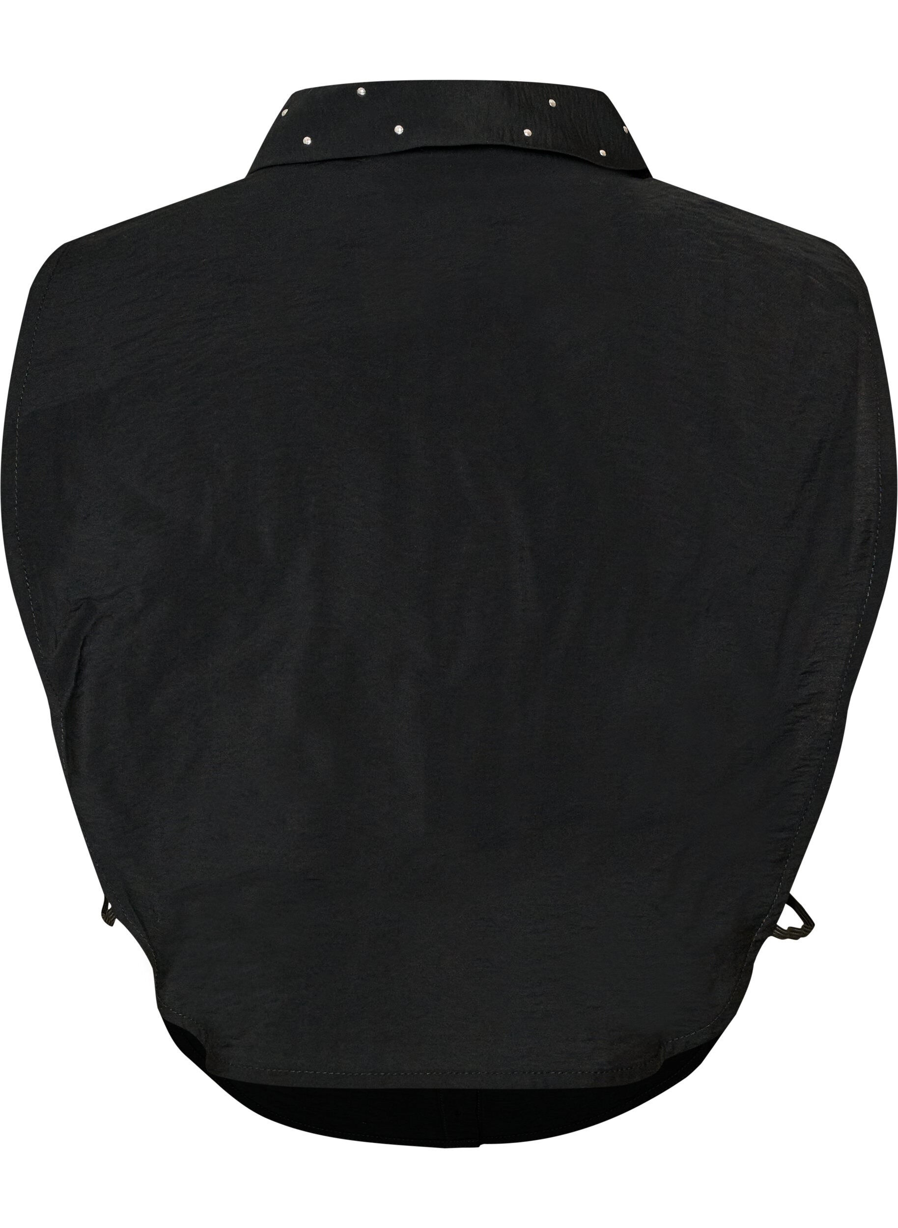 ZizziKrageinnsats med rhinsteiner og knapper, Svart, Packshot image number 1
