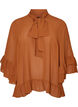Bluse med b&aring;ndknyting og volangdetaljer, Brun, Packshot image number 0