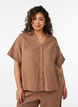 Bluse i bomullsmusselin med korte ermer, Brun, Model image number 0