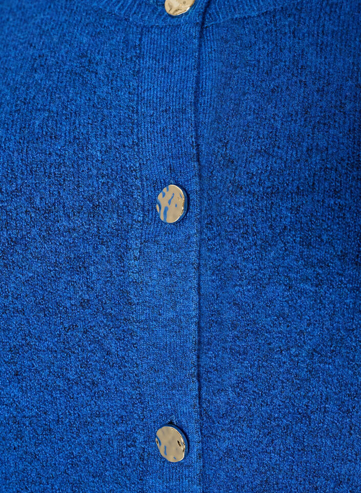 Cardigan i myk strikk med gullfargede knapper, Turkis, Packshot image number 2