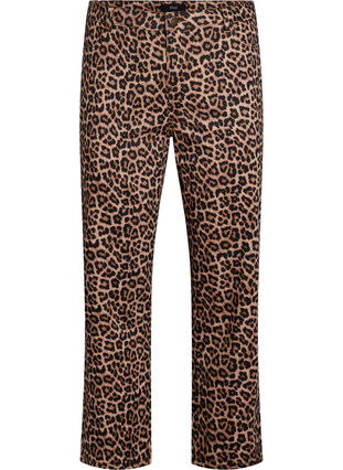 Zizzi Leopardjeans med regular fit og vanlig midje, Brun, Packshot image number 0