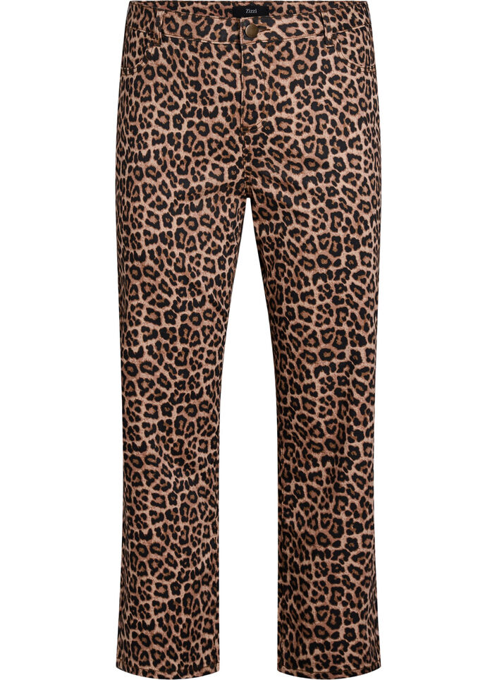 Leopardjeans med regular fit og vanlig midje, Brun, Packshot image number 0