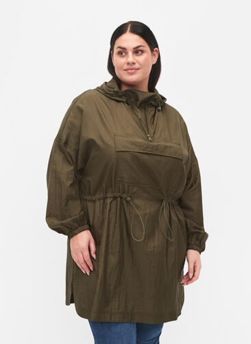 Lang anorak med hette og lommer, Grape Leaf, Model image number 0