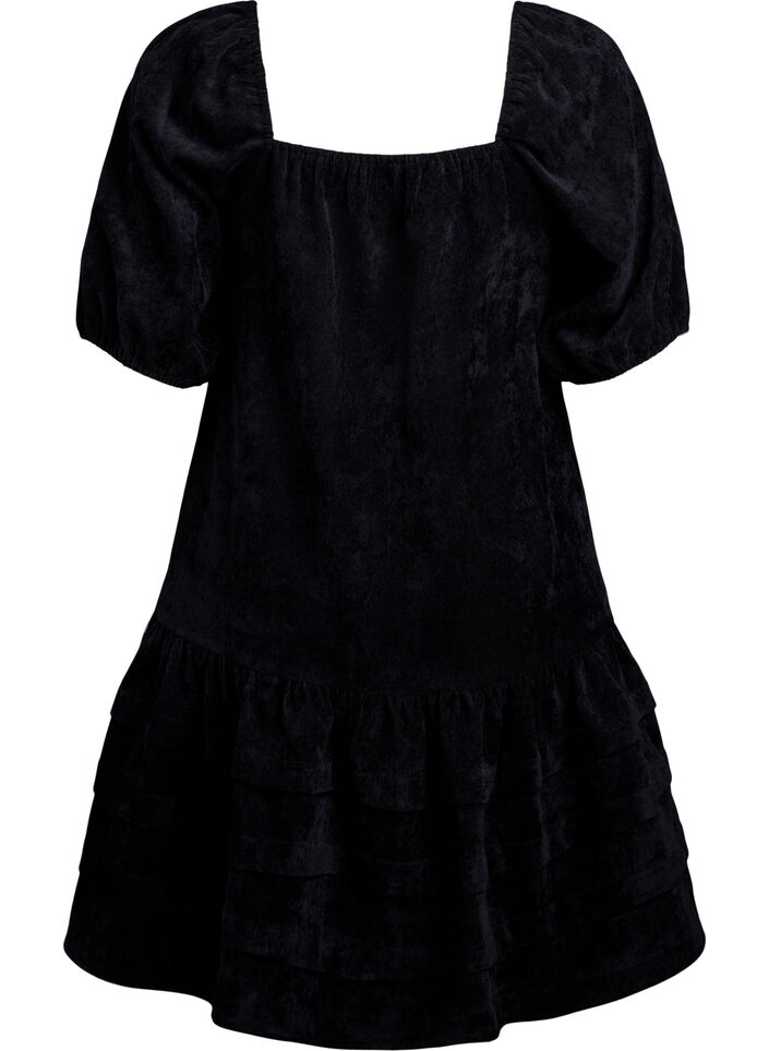 Kort cordfløyelskjole med firkantet halslinje, Black, Packshot
