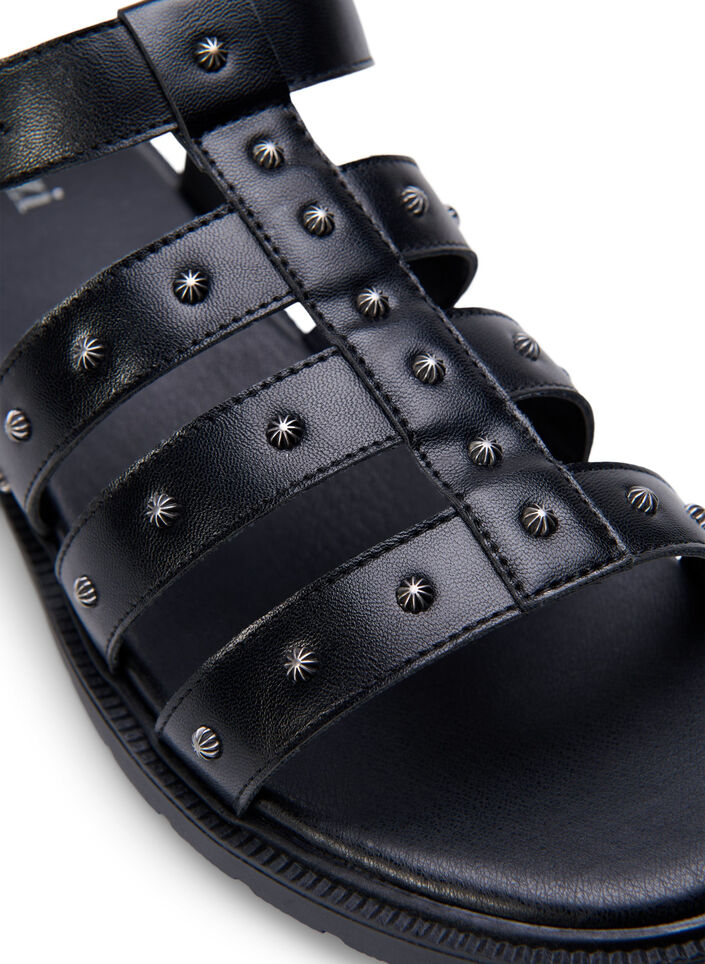 Sandal med bred passform og nagler, Svart, Packshot image number 3