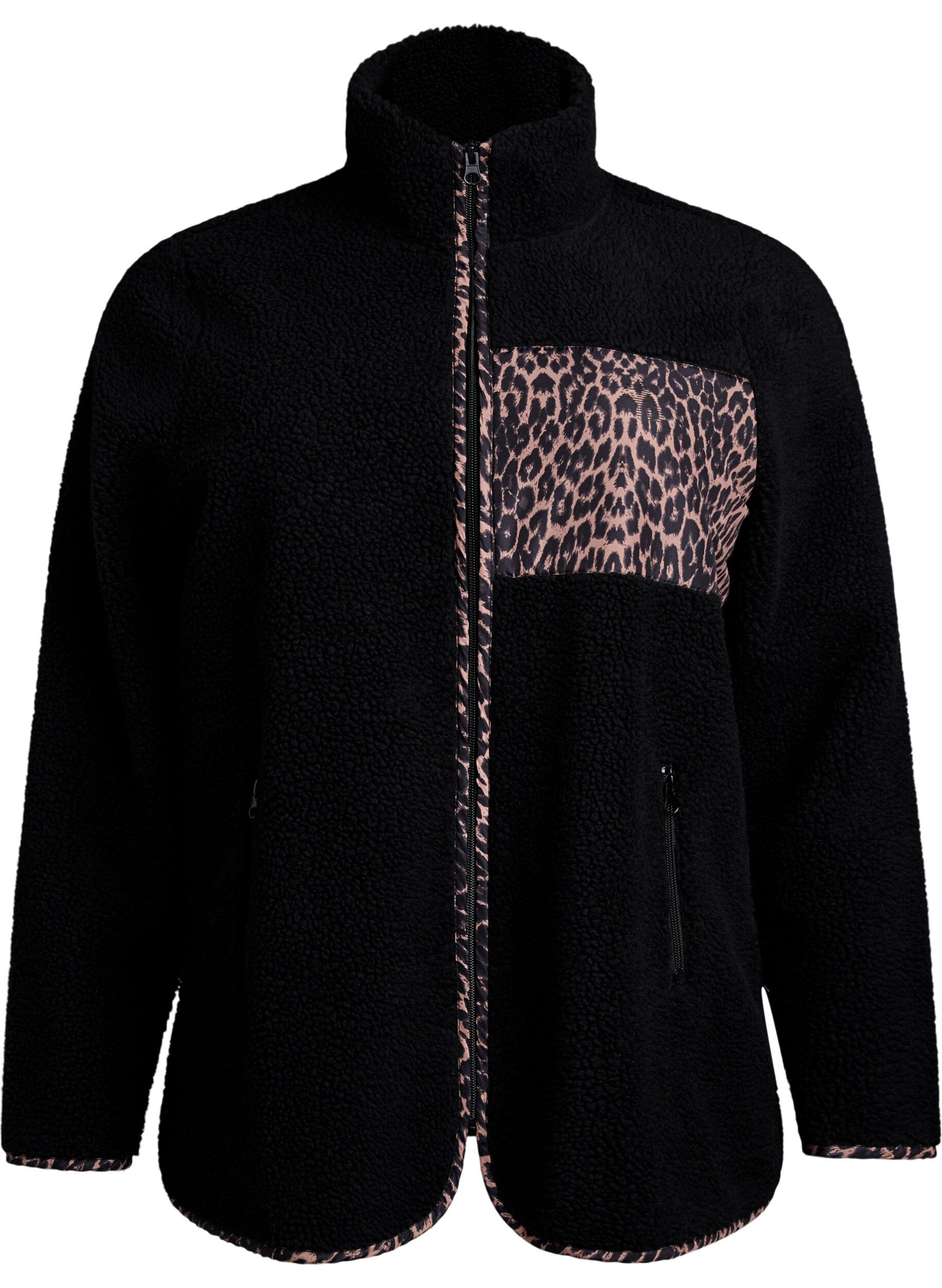 Teddy fleece-jakke med leoparddetaljer