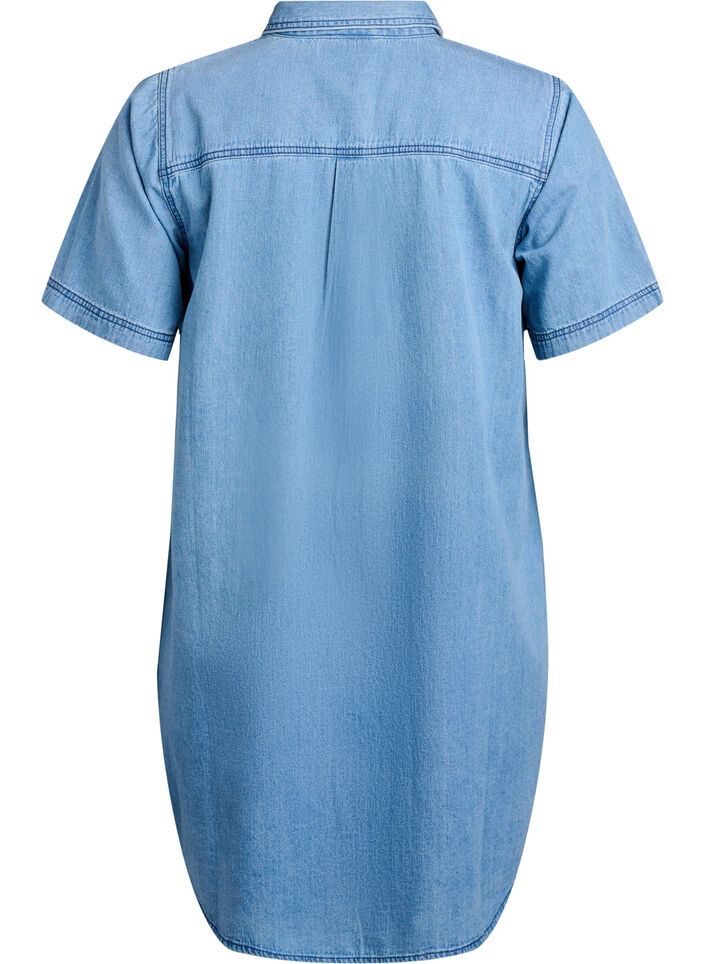 Denim skjortekjole med korte ermer, Light Blue Denim, Packshot