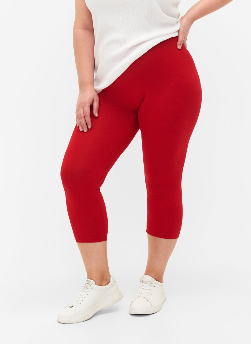 Basisleggings i viskose med 3/4-lengde, R&oslash;d, Model image number 0