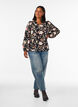Bluse med blomstertrykk i lin og viskose med lange ermer, Svart, Model image number 1