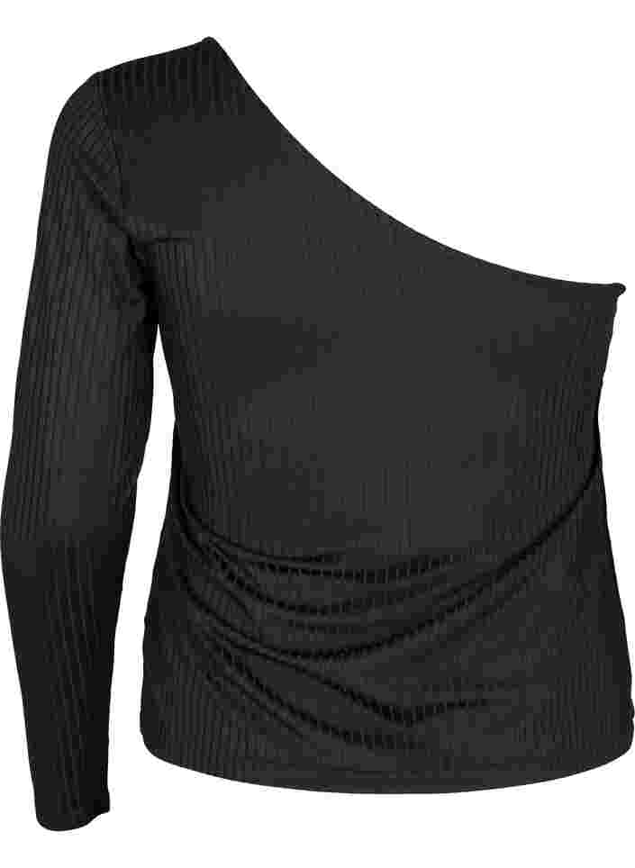 One-shoulder bluse, Black, Packshot image number 1