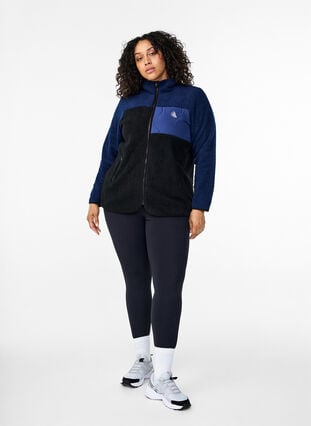 Zizzi Teddy jakke med fargeblokk, Night Sky comb., Model image number 2