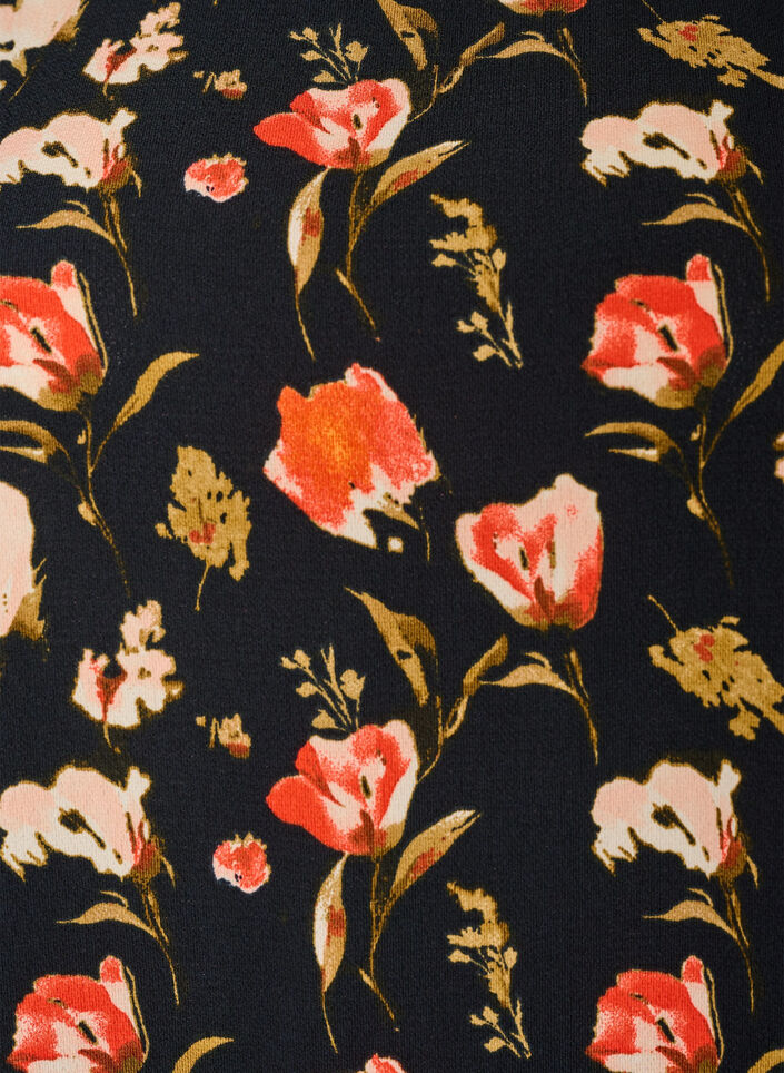 Kjole med trykk og korte ermer, Svart, Packshot image number 2