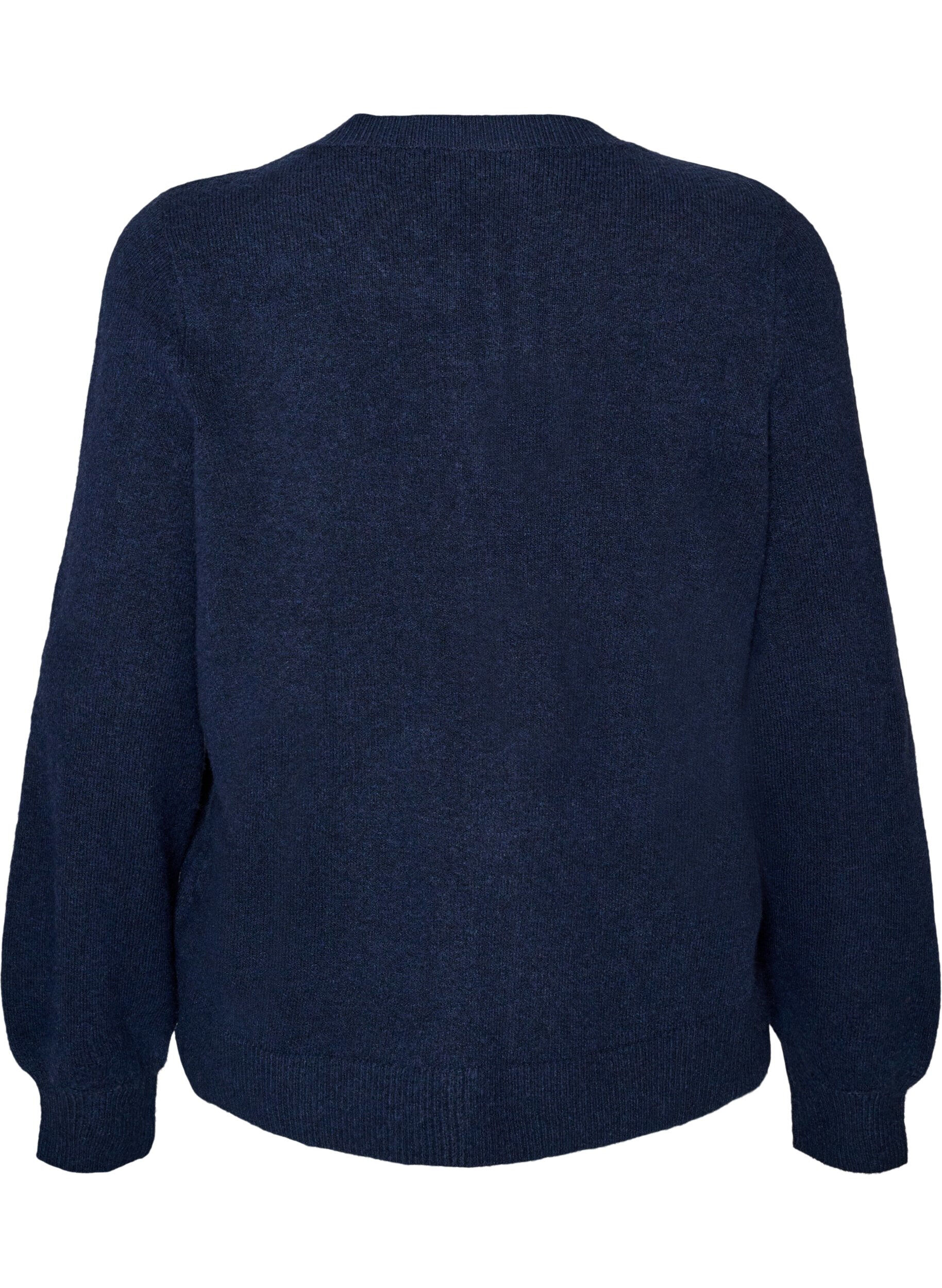 ZizziCardigan i myk strikk med gullfargede knapper, Bl&aring;, Packshot image number 1