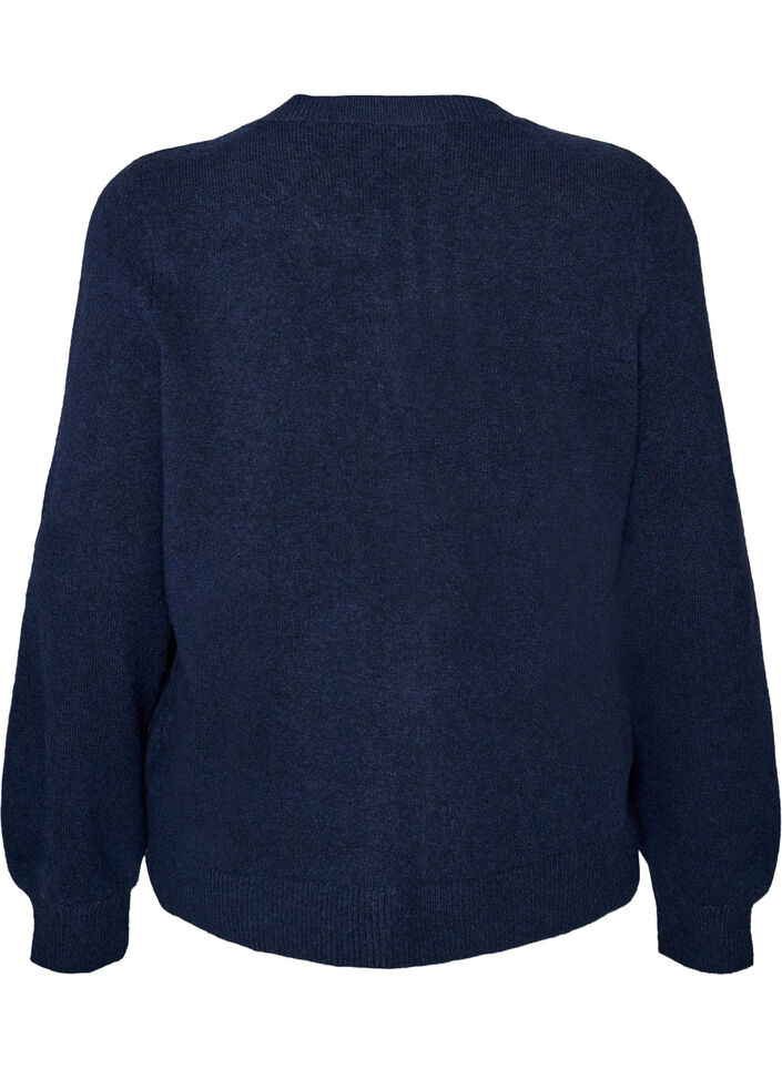 Cardigan i myk strikk med gullfargede knapper, Bl&aring;, Packshot image number 1