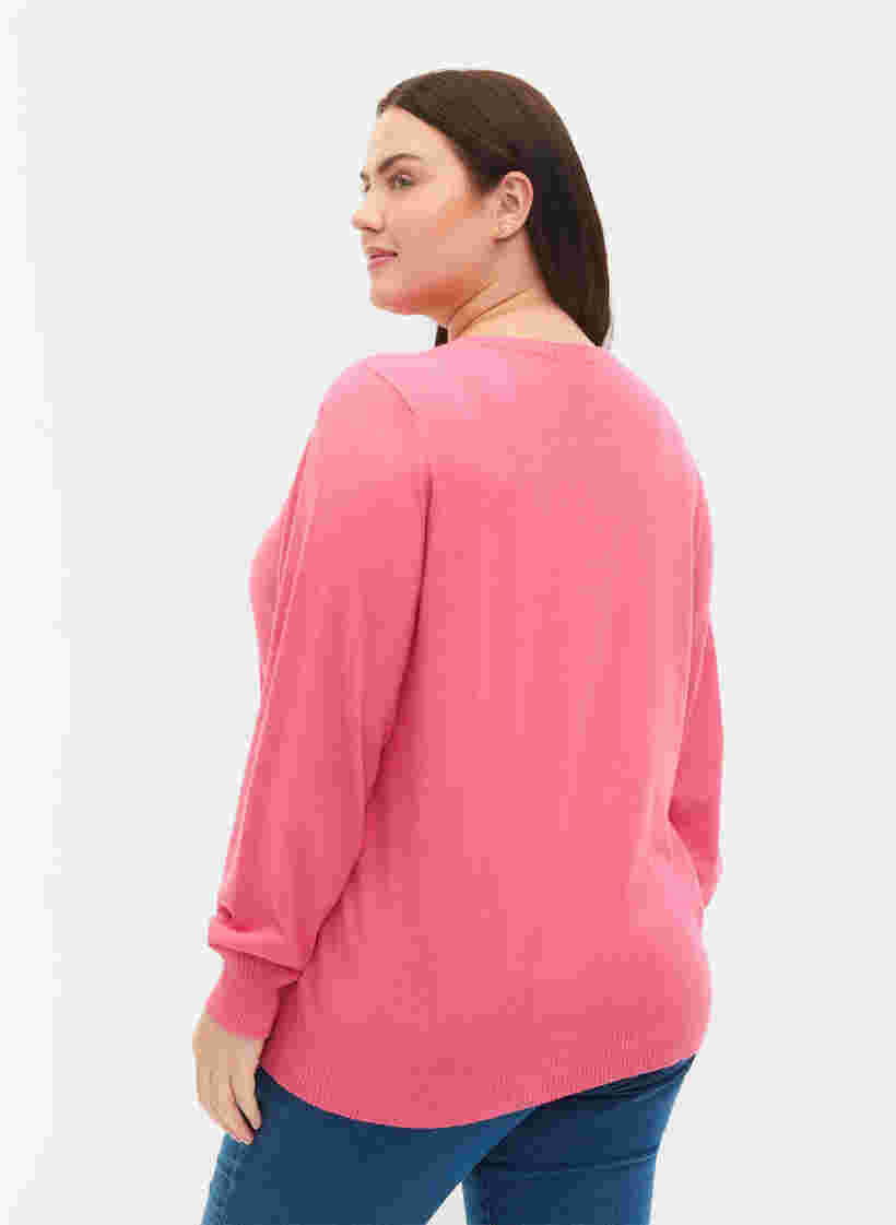 Ensfarget strikkegenser med ribbedetaljer, Hot Pink Mel., Model image number 1