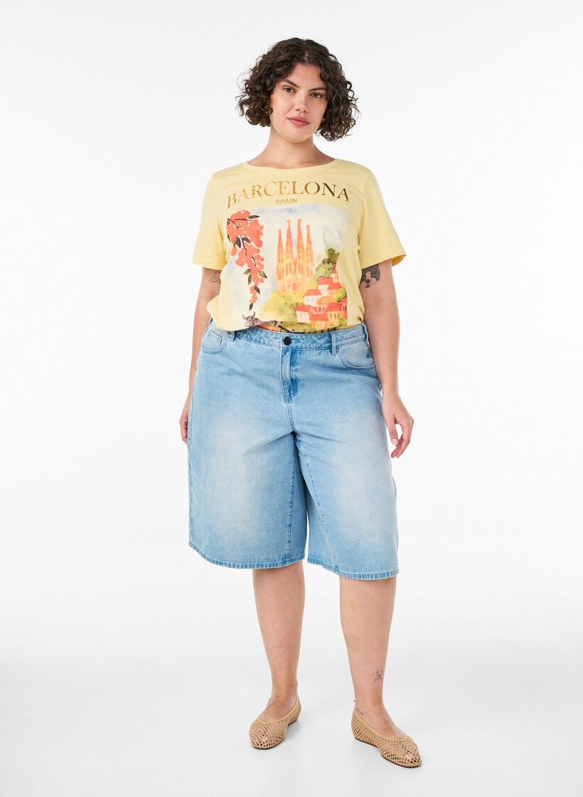 Bomulls T-skjorte med trykk, Gul, Model image number 1