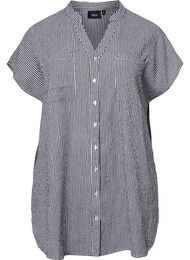 Kortermet bomullskjorte med striper, Black Stripe