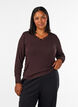 Viskose bluse med blonder og V-hals, Brun, Model image number 0