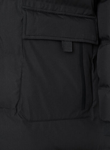Pufferjakke med hette og lommer, Black, Packshot image number 3