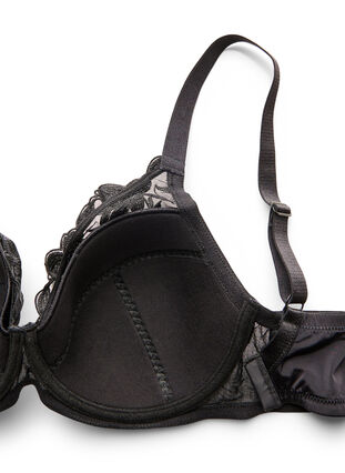 Zizzi Vattert BH med bøyle og broderi, Svart, Packshot image number 3
