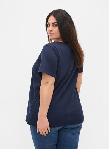 T-skjorte med en ribbet struktur i bomull, Navy Blazer, Model image number 1