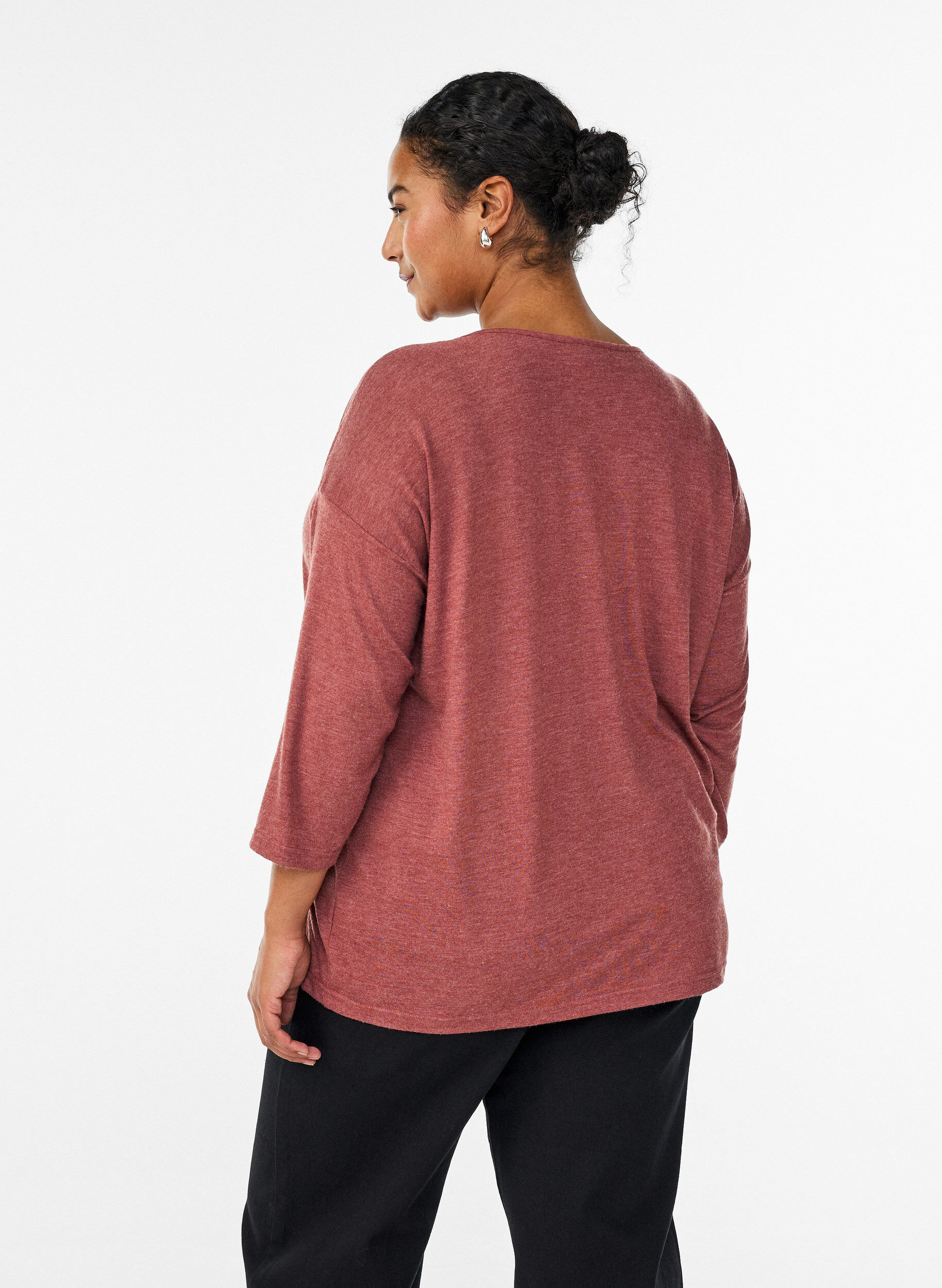 Zizzi Jersey bluse med 3/4 ermer, R&oslash;d, Model image number 2