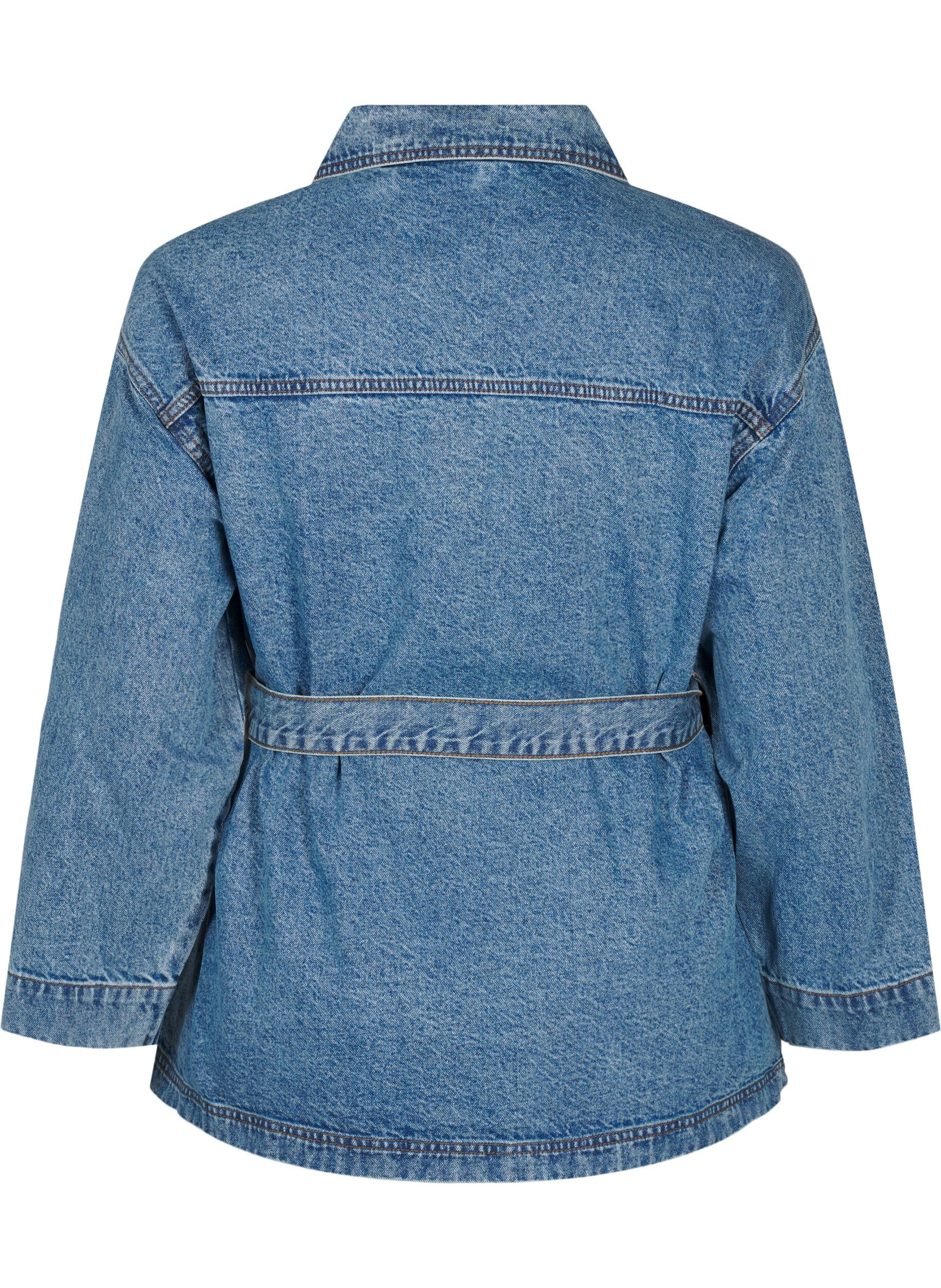 Zizzi Dongerijakke med knytebelte, Blue Denim, Packshot image number 1