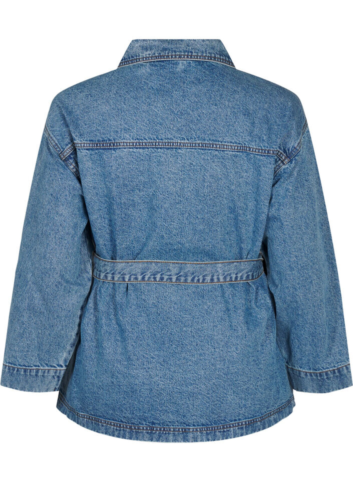 Dongerijakke med knytebelte, Blue Denim, Packshot image number 1