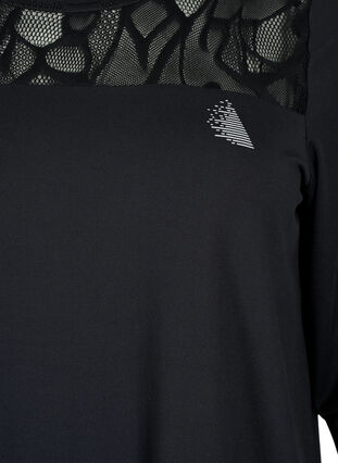 Trenings t-skjorte med 3/4-ermer og mønstret mesh, Black, Packshot image number 2