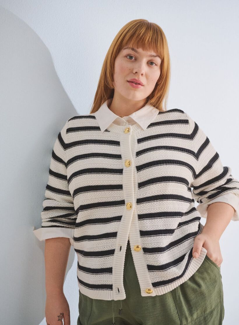 Stribet cardigan, , Model