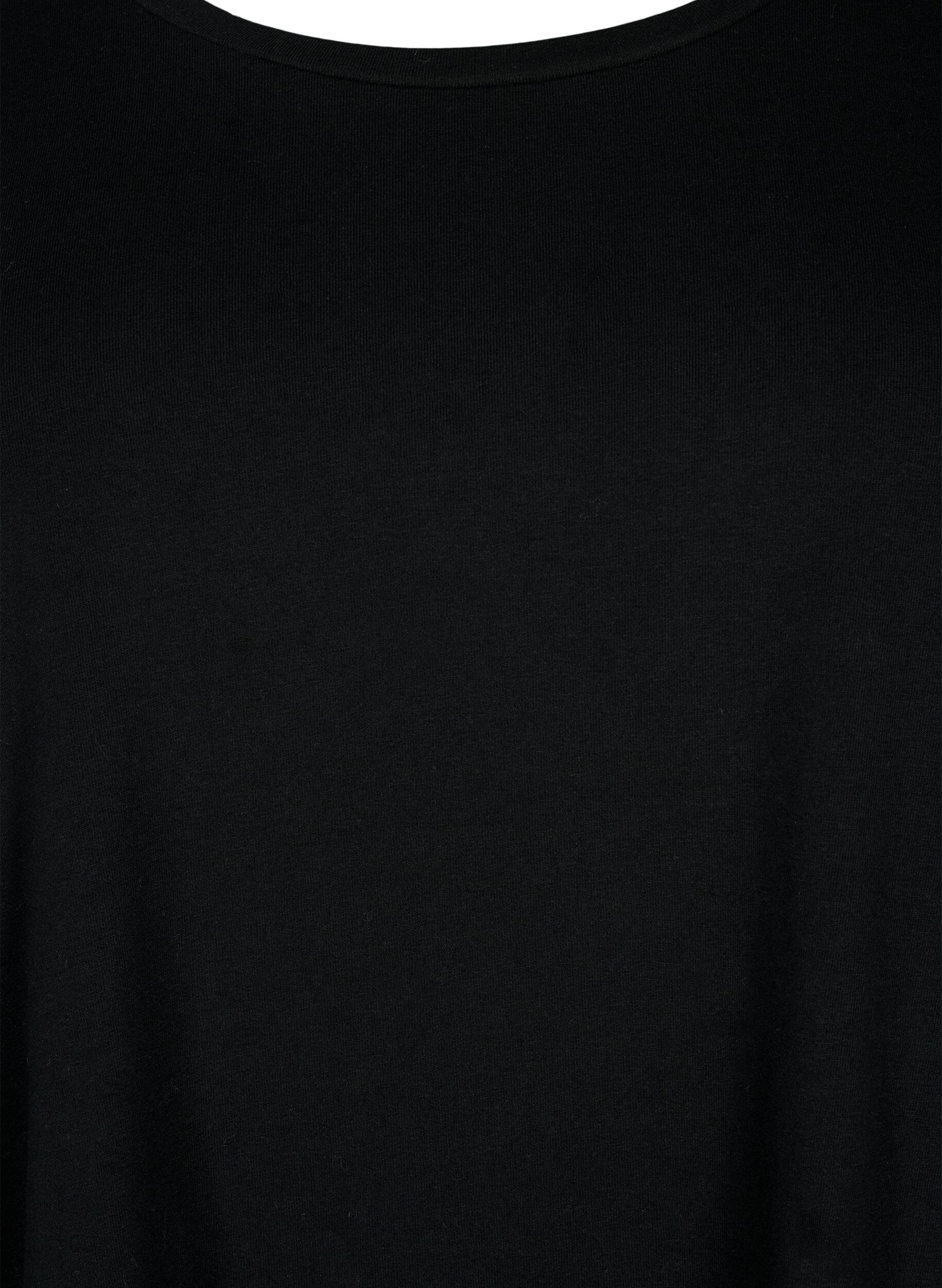 ZizziBasis T-skjorte i bomull med 3/4 ermer, Svart, Packshot image number 2