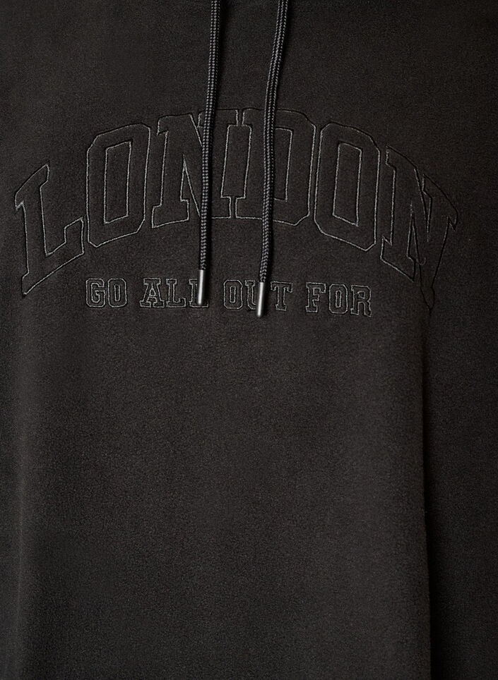 Fleece hettegenser med h&oslash;y hals og brodert tekst, Svart, Packshot image number 2