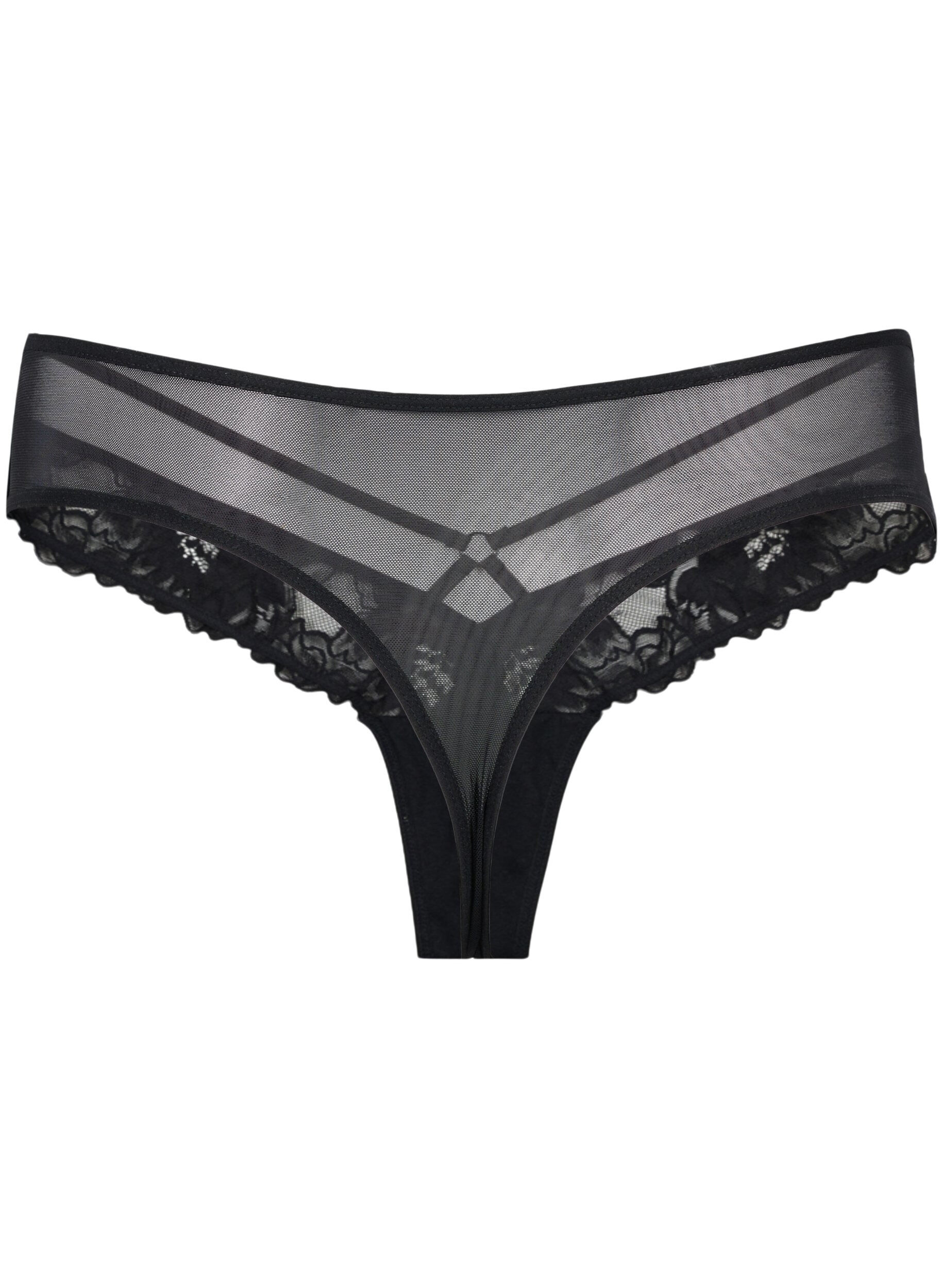 Zizzi G-streng med blonder, string og mesh, Black, Packshot image number 1