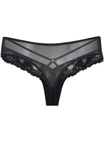 G-streng med blonder, string og mesh, Black, Packshot image number 1