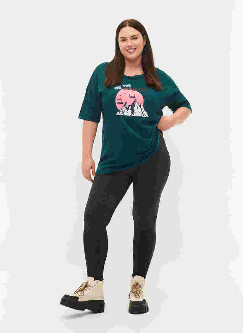 T-skjorte i bomull med trykk, Deep Teal/Sea Pink, Model image number 2