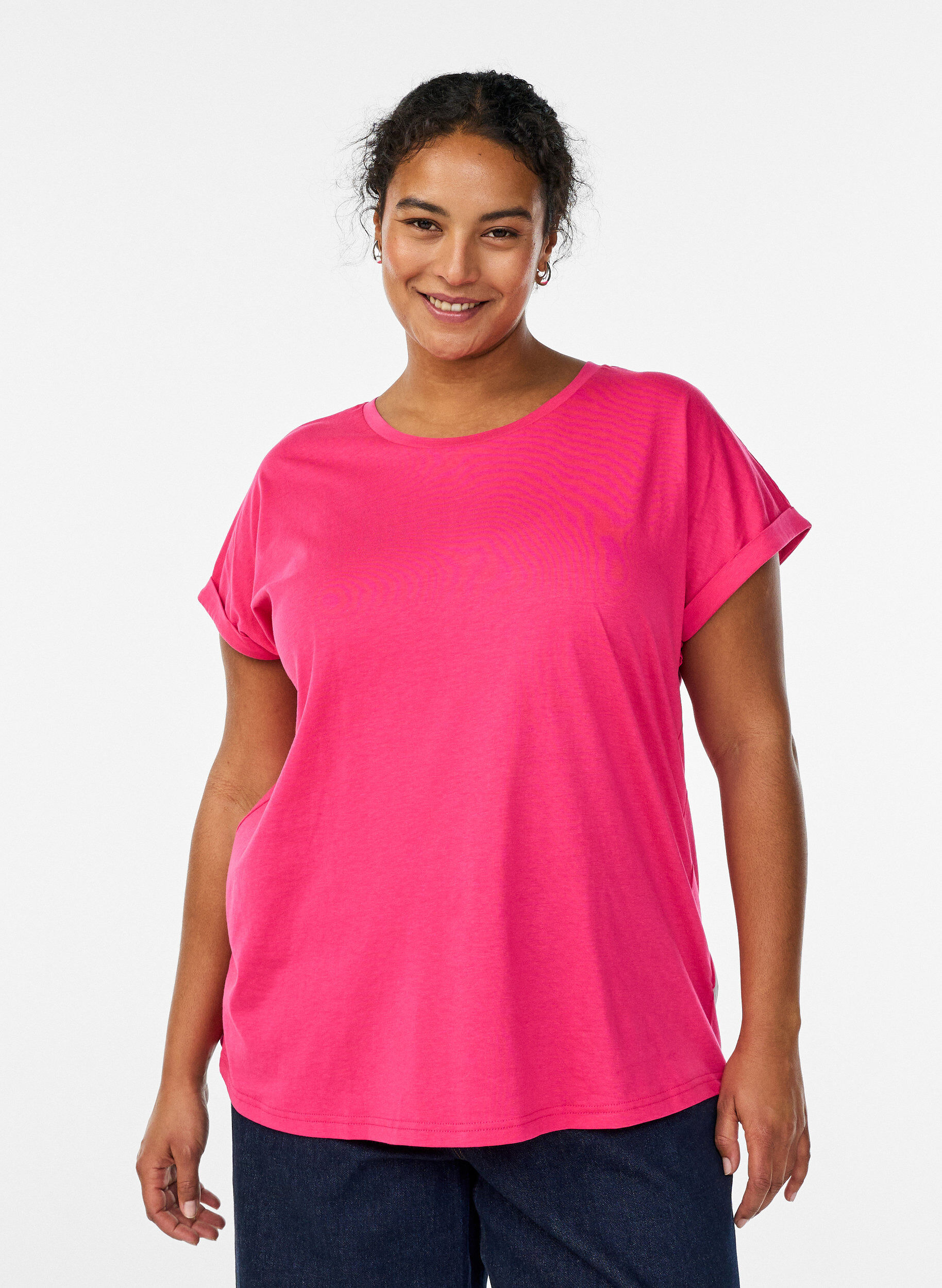 Kortermet T-skjorte i bomullsblanding, Rosa, Model