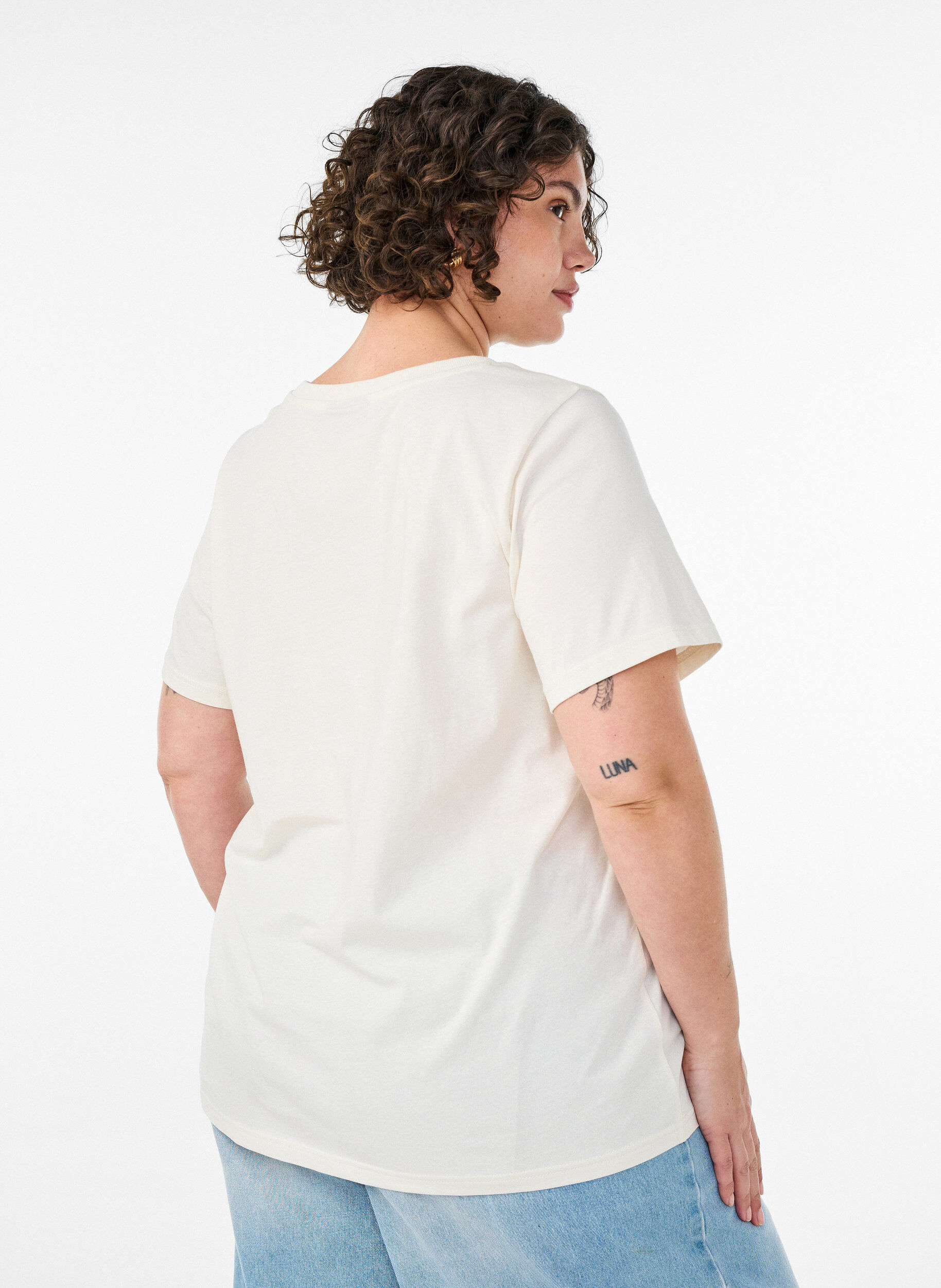 ZizziBomull T-skjorte med trykk, Vanilje, Model image number 2