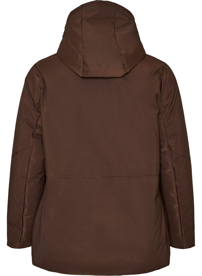 Vinterjakke med hette og justerbar midje, Brun, Packshot image number 1