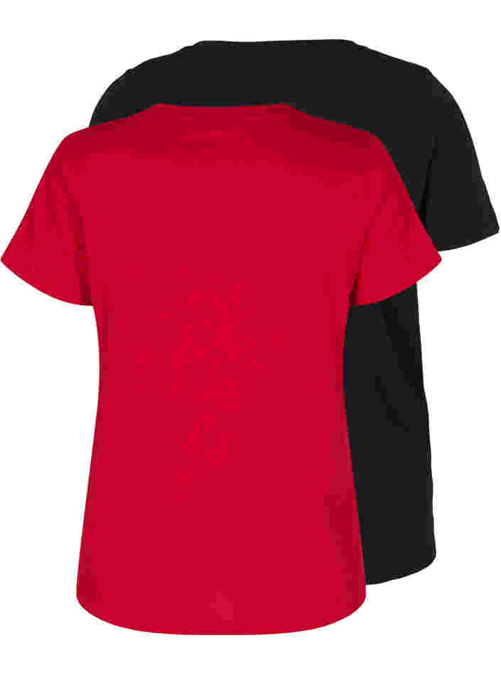 Basis T-skjorter i bomull 2 stk., Tango Red/Black, Packshot image number 1