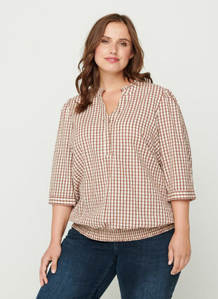 Rutete bluse i bomull, Coloured Check, Model image number 0