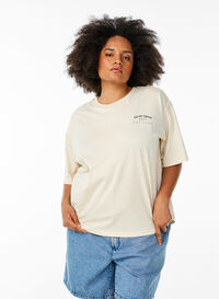 Oversized T-skjorte med ryggprint, Beige Oversized T-skjorte med ryggprint, Beige, Model