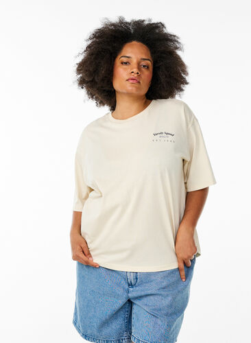 Zizzi Oversized T-skjorte med ryggprint, Beige, Model image number 0