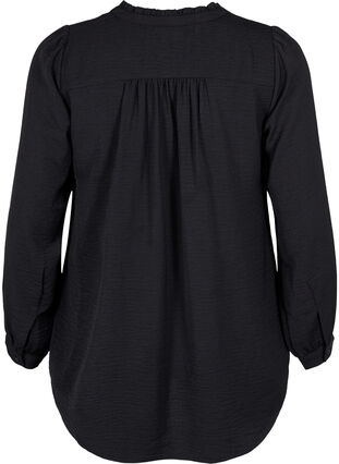 Langermet bluse med V-hals, Black, Packshot image number 1