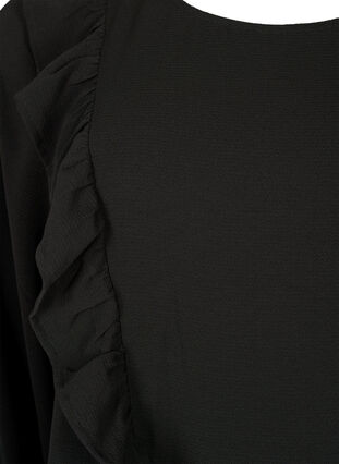 Bluse med lange ermer og volanger, Black, Packshot image number 2